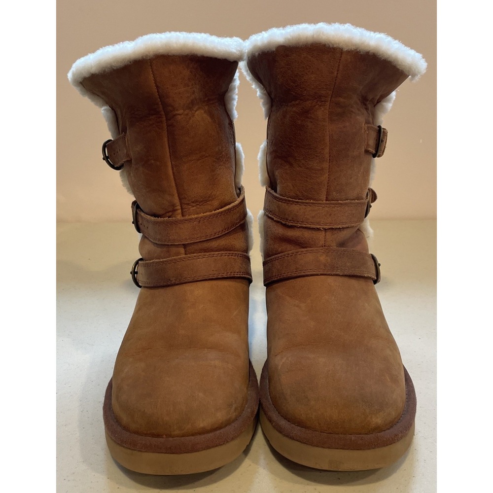 UGG Australia Beckett Boots Womens Size 7 Light Brown Suede Shearling Buckle - Picture 6 of 16